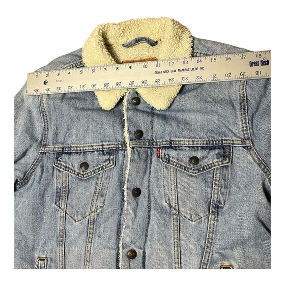 Levis Denim Jacket Mens M Blue Sherpa Lined Trucker Red Tab Western Light Wash - Picture 10 of 13